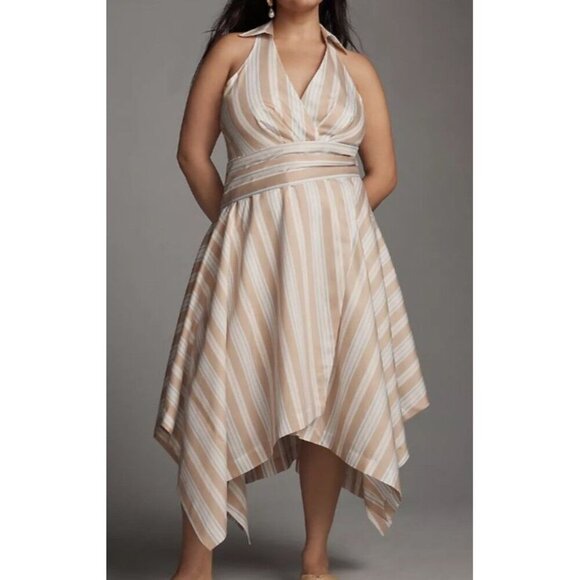 Maeve Dresses & Skirts - Maeve Sz 8 Dress Anthropologie Asymmetrical Handkerchief Hem Striped Beige White